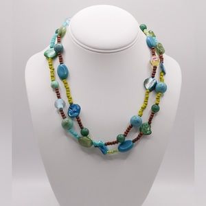 Green Blue- Faux Turquoise - Mixed Beaded and Flat Stoned Continuous Necklace